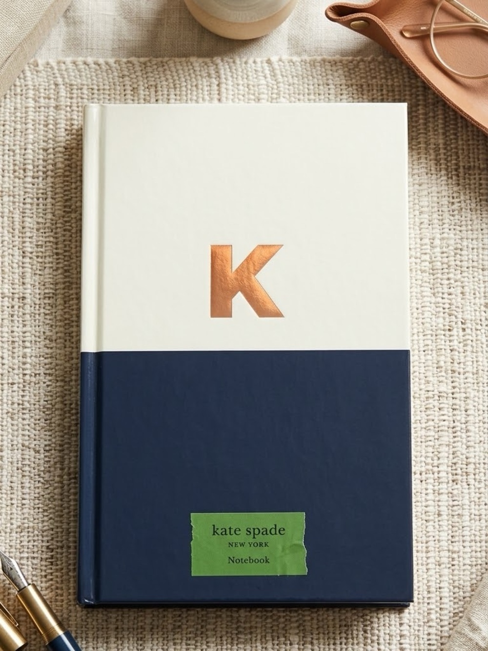 kate spade Navy and Cream Hardcover Notebook with Copper Initial